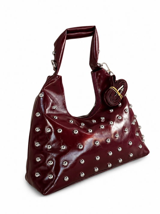 Nova Studded Bag - Burgundy